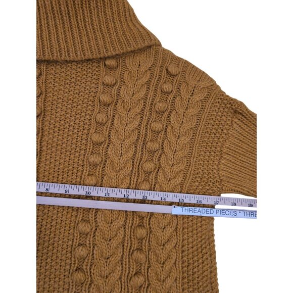 Talbots Turtle Neck Sweater Womens S Petite Mustard Yellow‎ Bobble Cable Knit - Picture 7 of 8